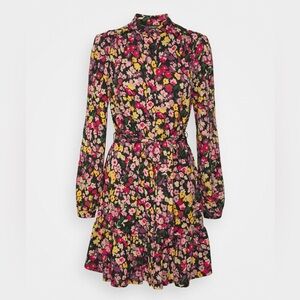 LAUREN RALPH LAUREN Floral Dress Belted Mini Long Sleeve A-Line Sz 16